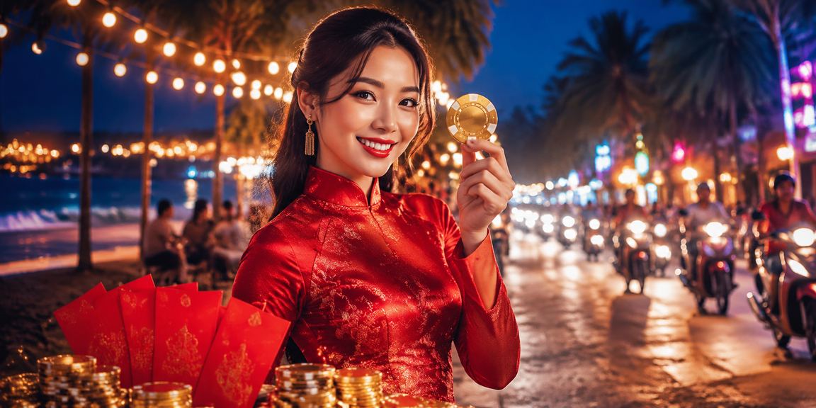 Phong bì đỏ may mắn và áo dài truyền thống tại Phú Quốc dịp lễ hội